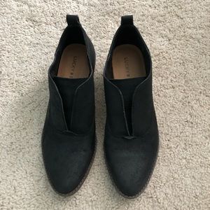 Black block heel slip on booties